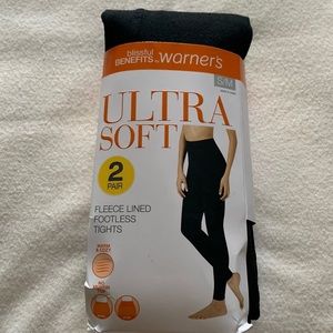 2 PAIR Warners Women's Fleece Lined Footless Tights, size S/M